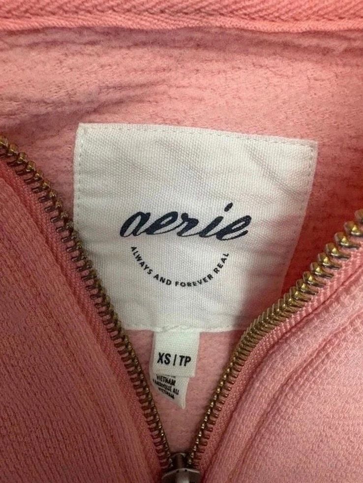 Aerie Half-Zip Cropped Hoodie Size XS Pink Terry Cotton 5