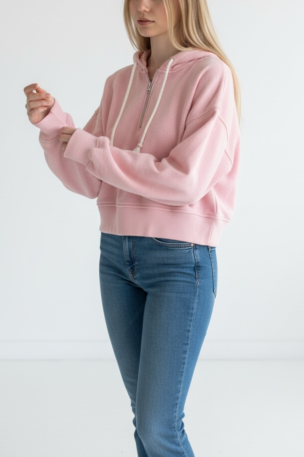 Aerie Half-Zip Cropped Hoodie Size XS Pink Terry Cotton 2