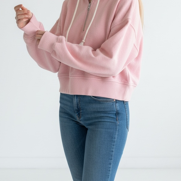 Aerie Half-Zip Cropped Hoodie Size XS Pink Terry Cotton