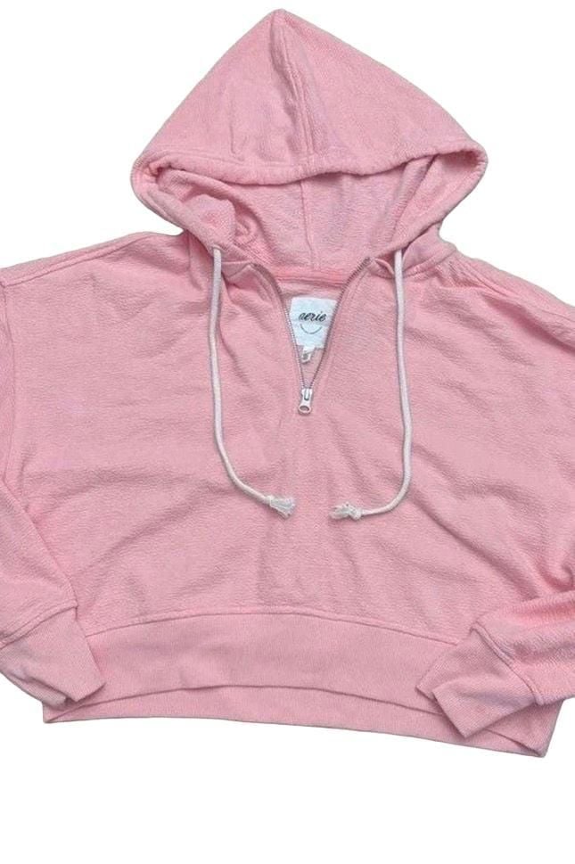 Aerie Half-Zip Cropped Hoodie Size XS Pink Terry Cotton 4