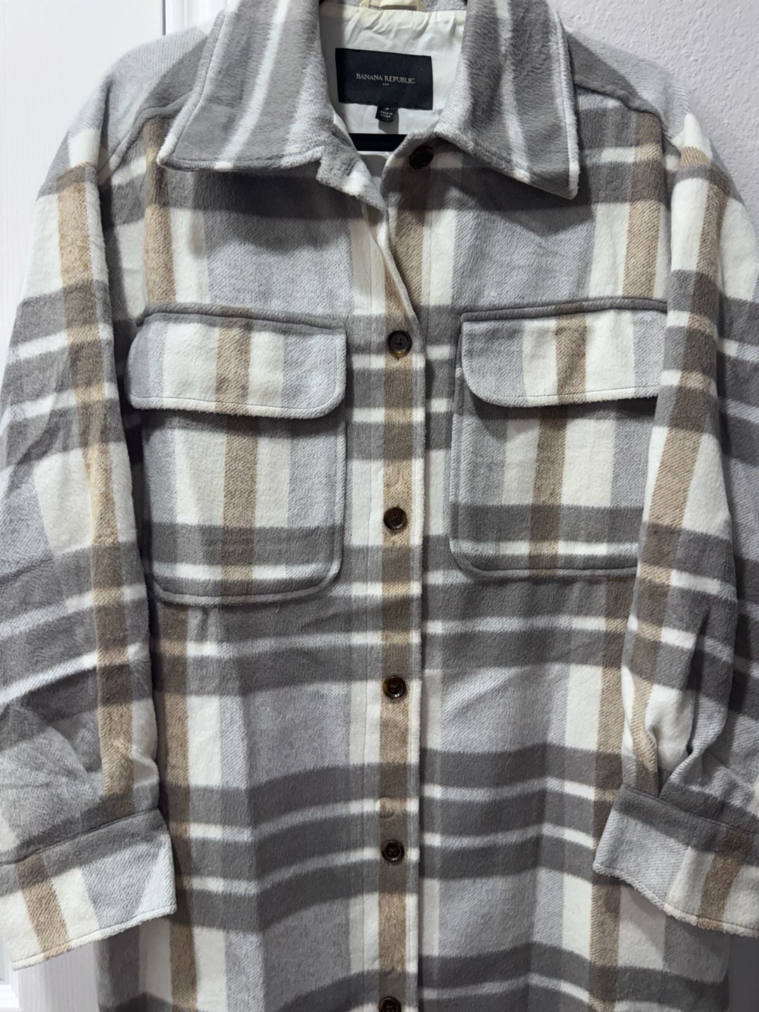Banana Republic Plaid Shacket Size S Gray 4