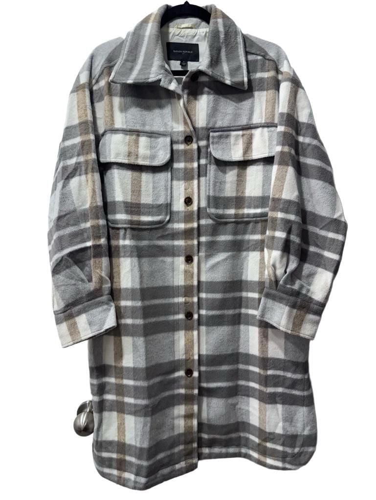Banana Republic Plaid Shacket Size S Gray 3