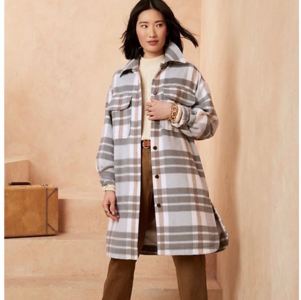 Banana Republic Plaid Shacket Size S Gray 2