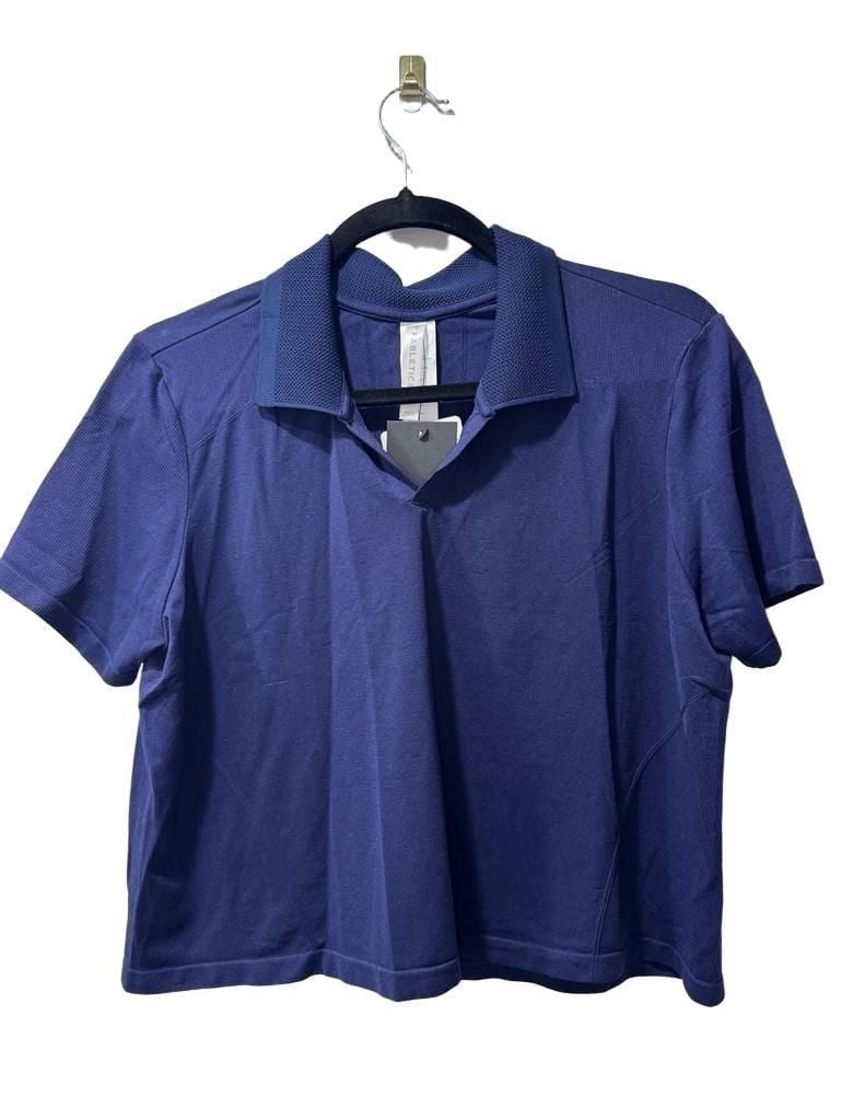 Fabletics Seamless Crop Polo Shirt Size M Blue 2