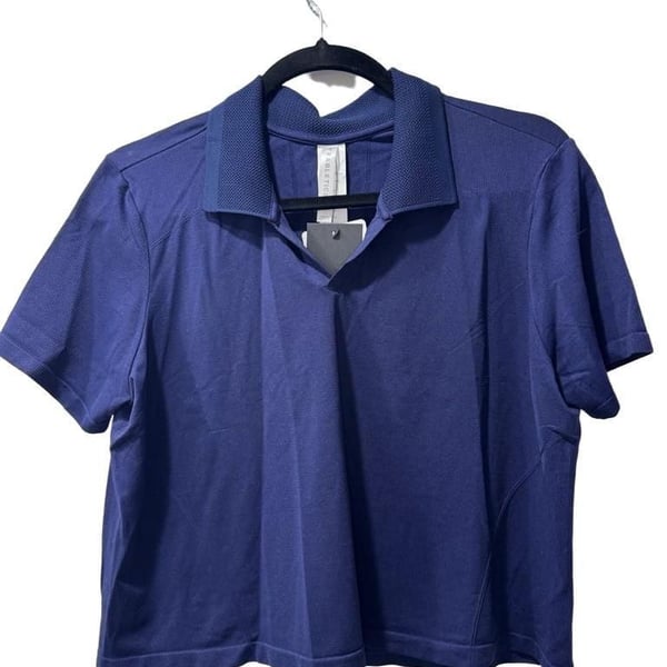 Fabletics Seamless Crop Polo Shirt Size M Blue