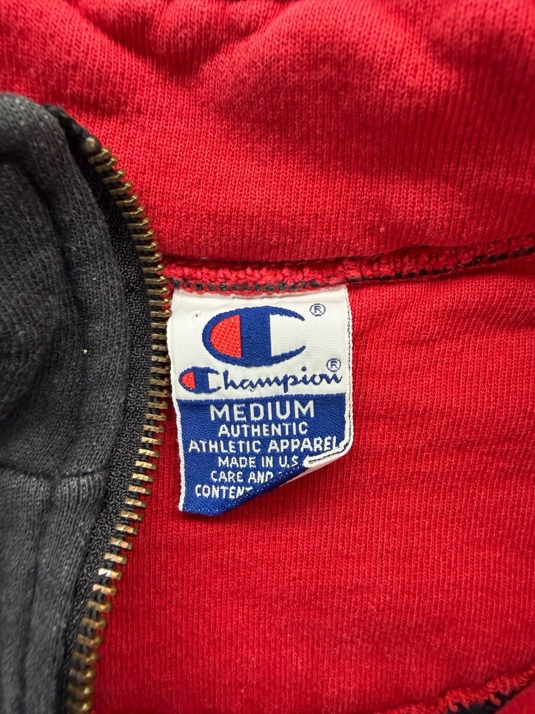 Champion Quarter Zip Sweatshirt Size M Grey Red Script Logo 3