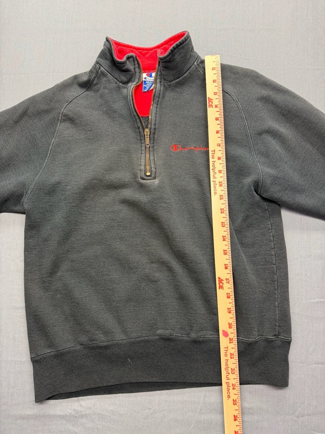 Champion Quarter Zip Sweatshirt Size M Grey Red Script Logo 4
