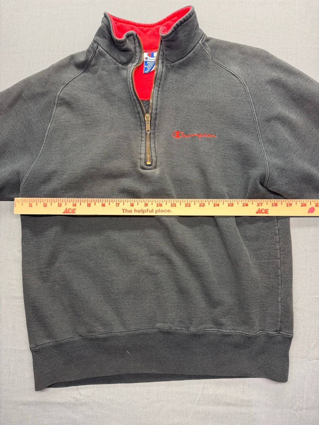 Champion Quarter Zip Sweatshirt Size M Grey Red Script Logo 5