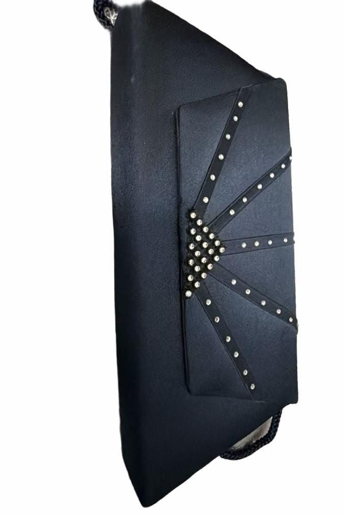 Jessica McClintock Satin Evening Bag Navy Blue Rhinestone Clutch Strap 6