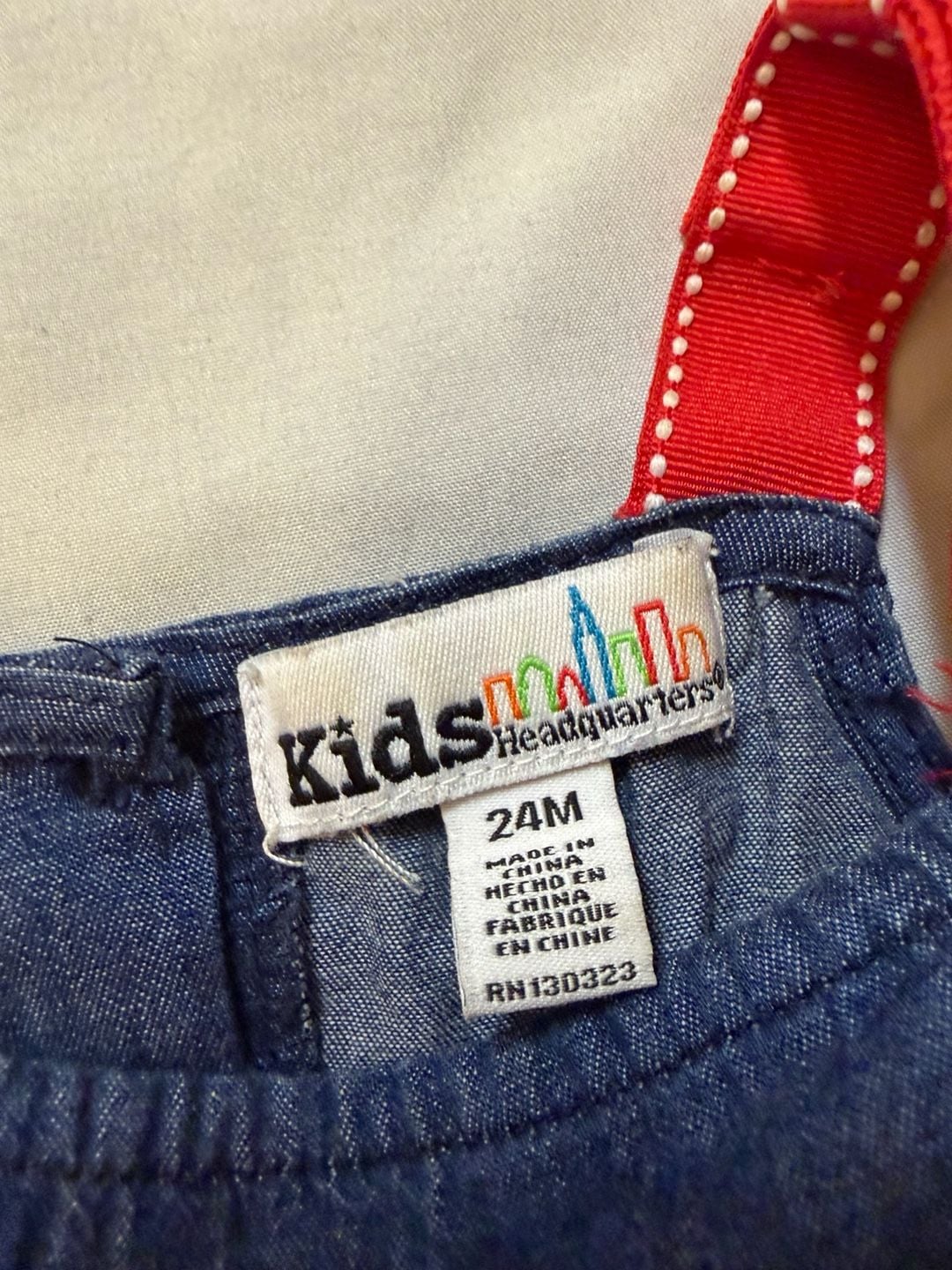 Kids Headquarters Denim Rainbow Dress Size 24M Embroidered Flowers 5