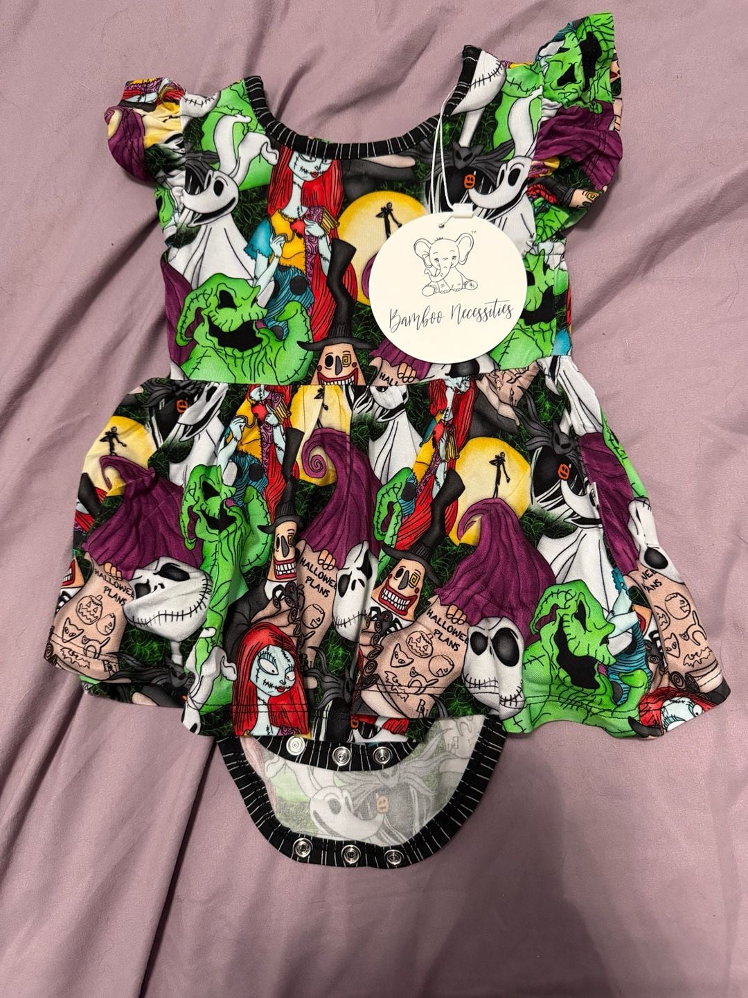 Bamboo Necessities Flutter Sleeve Bow Back Bodysuit Twirl Dress Size 6-12m 5