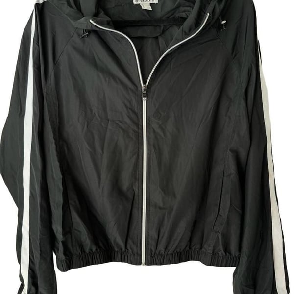 Forever 21 Windbreaker Jacket Size L Black White Stripe