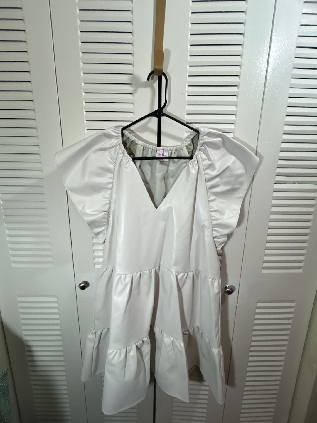 Buddylove Ruffle Sleeve Vegan Leather Dress Cream Xtra Large Boho, Baby Doll 2