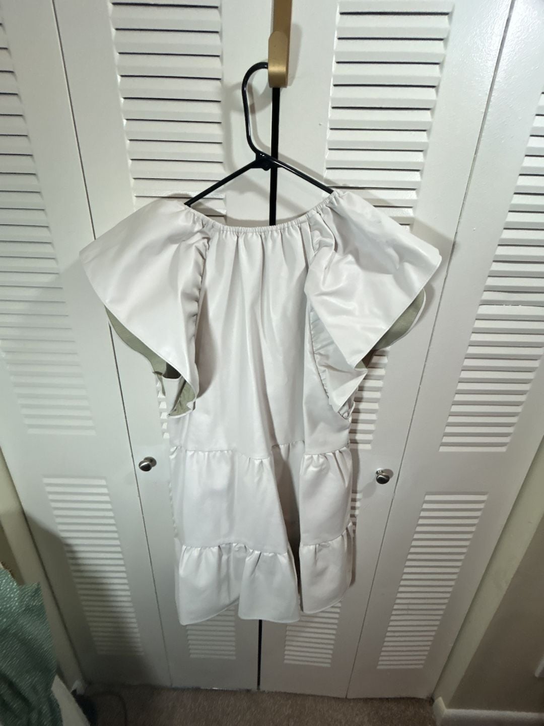 Buddylove Ruffle Sleeve Vegan Leather Dress Cream Xtra Large Boho, Baby Doll 4