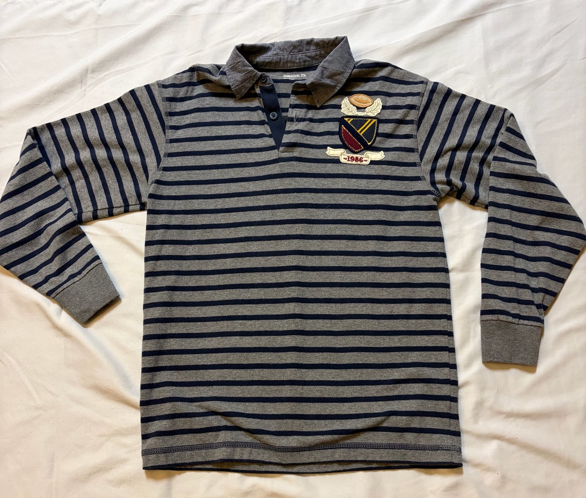 Gap Kids Striped Long Sleeve Rugby Polo Shirt XXL 14-16 Patch 2