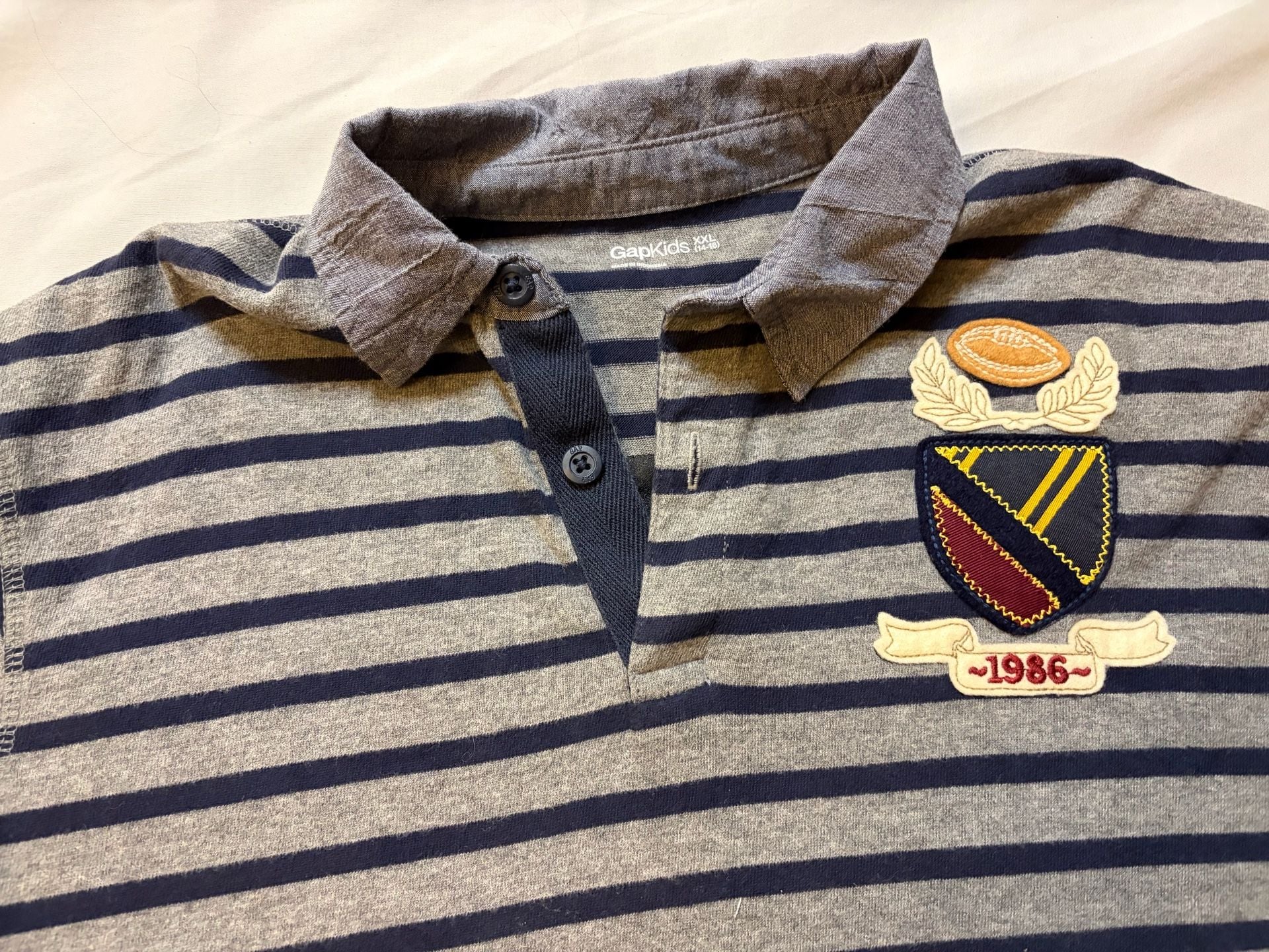 Gap Kids Striped Long Sleeve Rugby Polo Shirt XXL 14-16 Patch 4