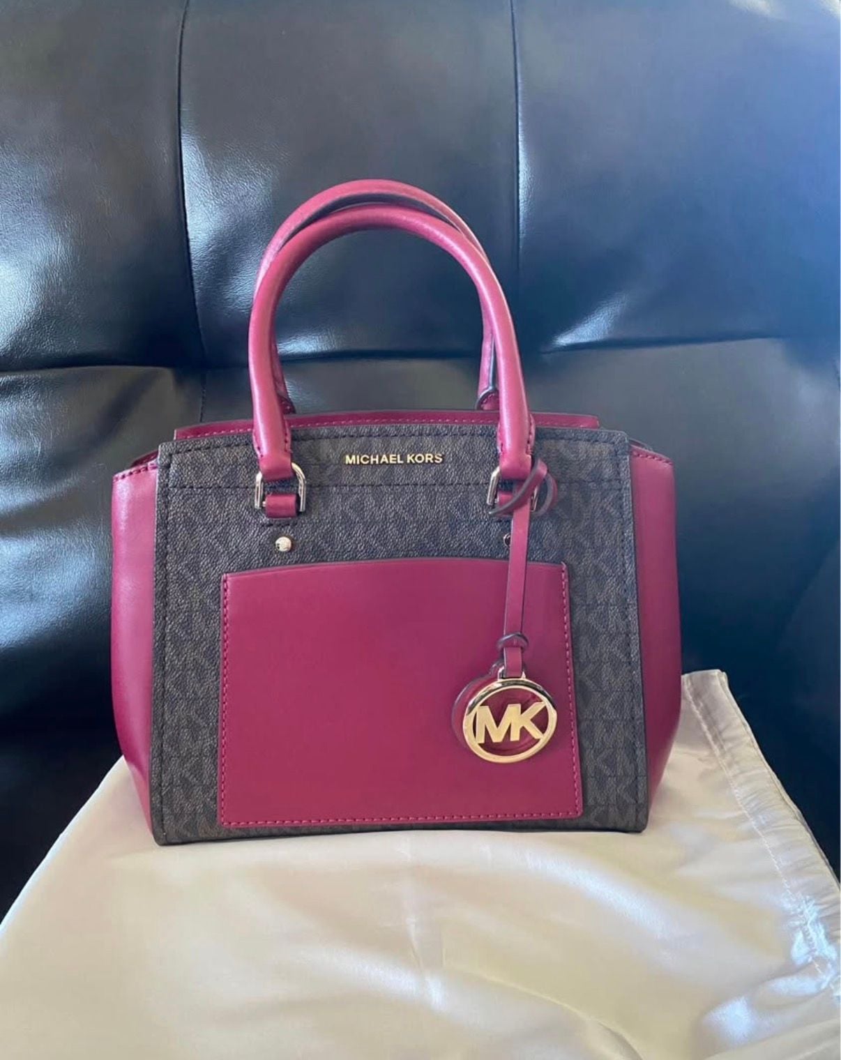 Michael Kors Mercer Brown Monogram Berry Leather Satchel Handbag 2