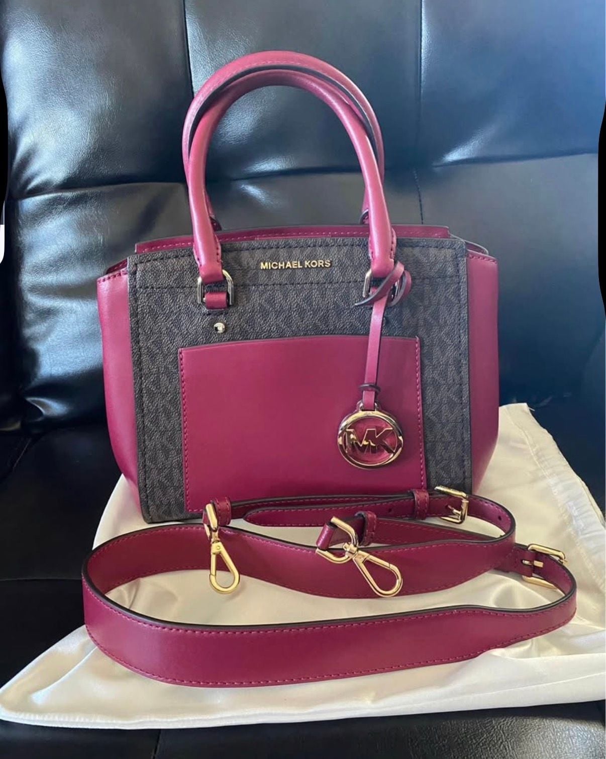 Michael Kors Mercer Brown Monogram Berry Leather Satchel Handbag 3