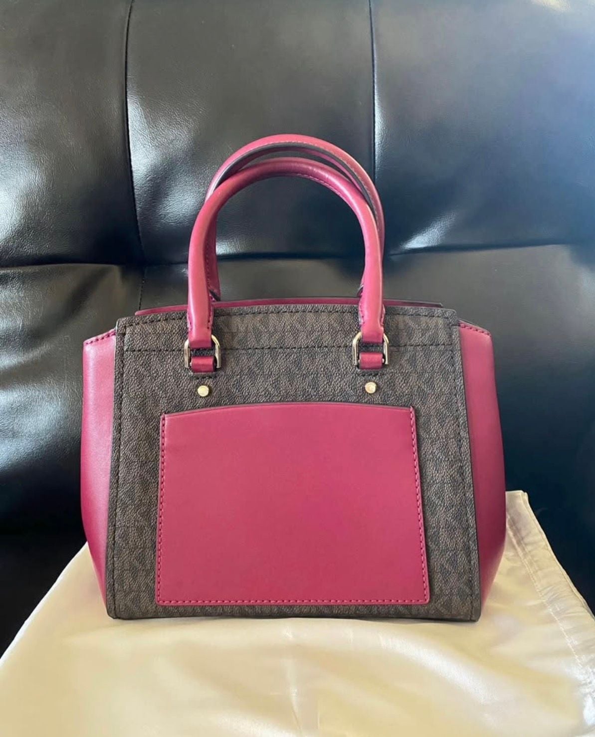 Michael Kors Mercer Brown Monogram Berry Leather Satchel Handbag 4