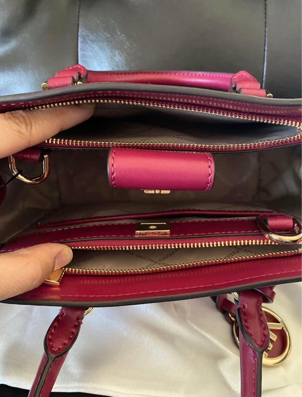 Michael Kors Mercer Brown Monogram Berry Leather Satchel Handbag 6