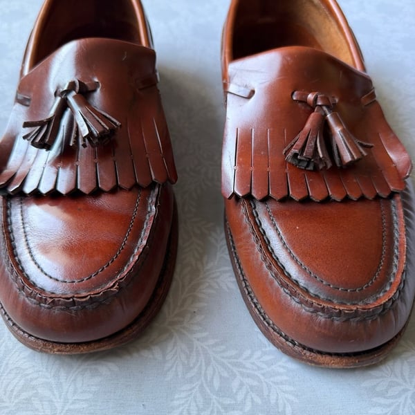 SAS Genuine Leather Handsewn Kiltie Tassel Loafers Mens  Brown Made in USA