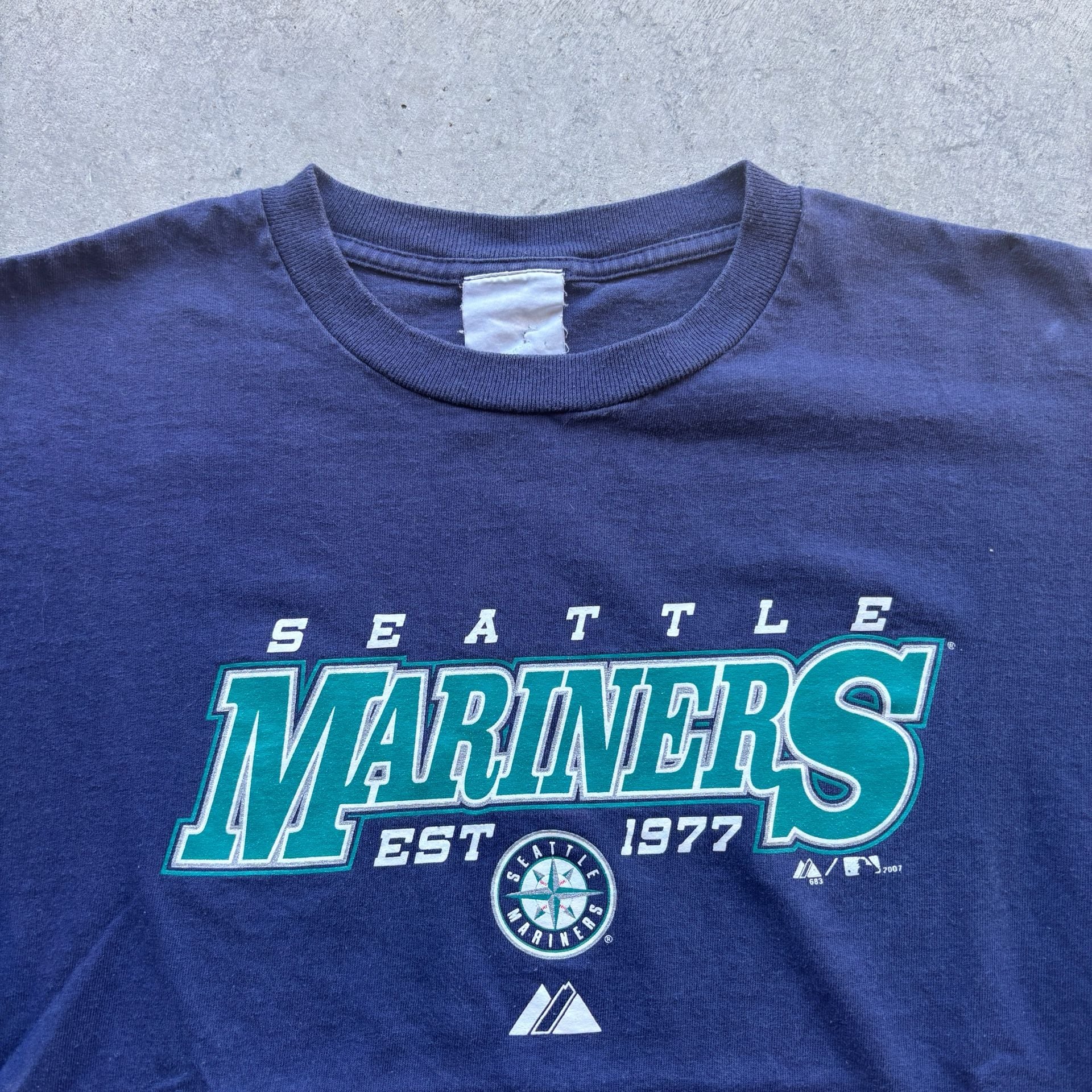 2007 Vintage Seattle Mariners Spellout Majestic T-Shirt Blue MLB Size M 3