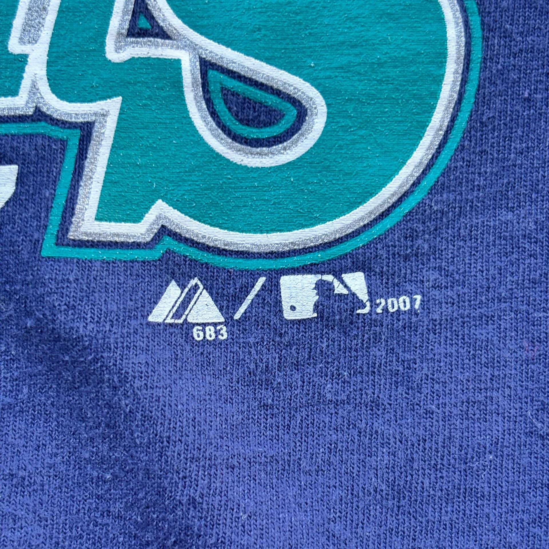 2007 Vintage Seattle Mariners Spellout Majestic T-Shirt Blue MLB Size M 4