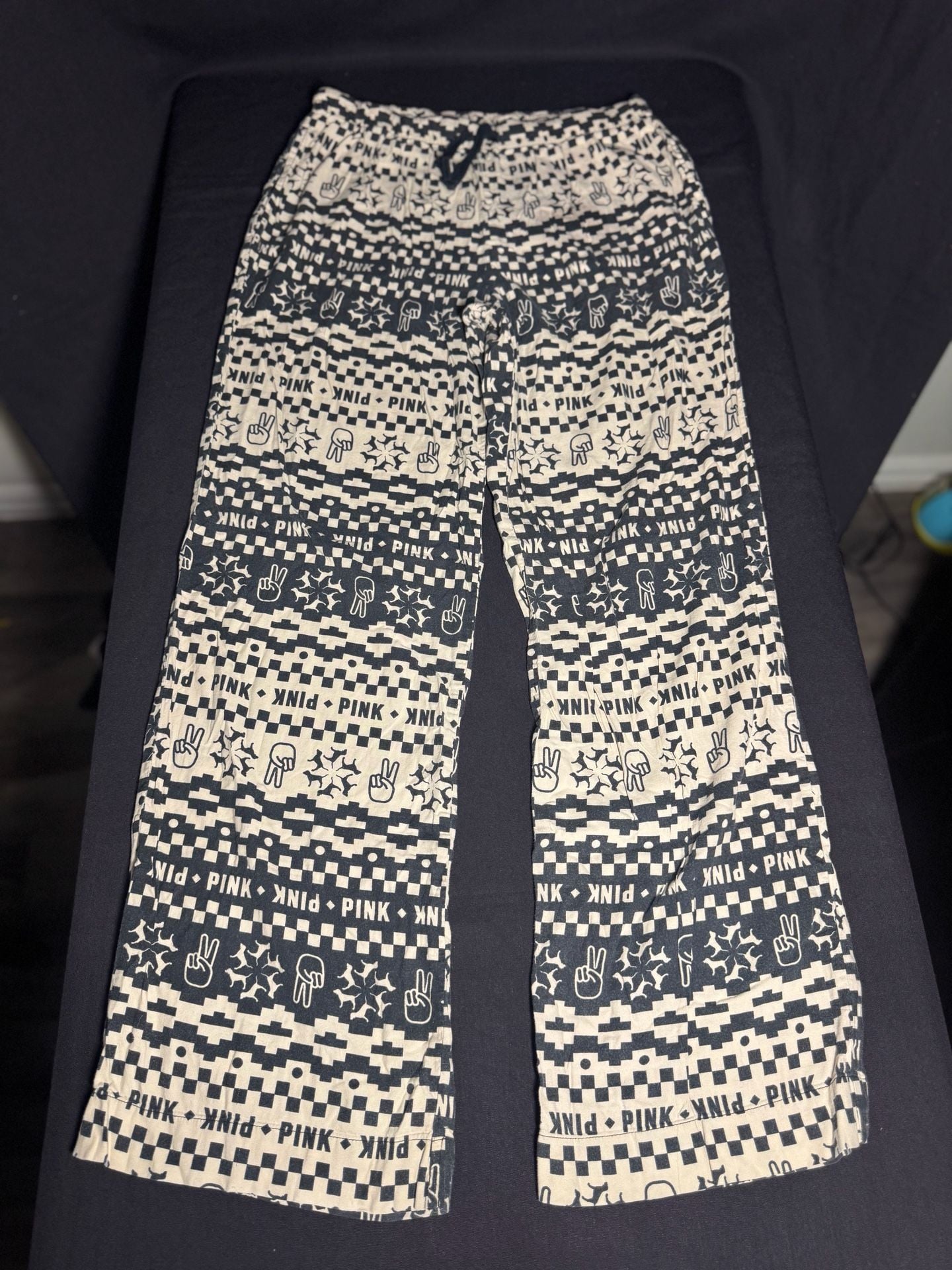 Victoria's Secret PINK Sleepwear Set Pajamas Womens S Black White Graphic Print 2
