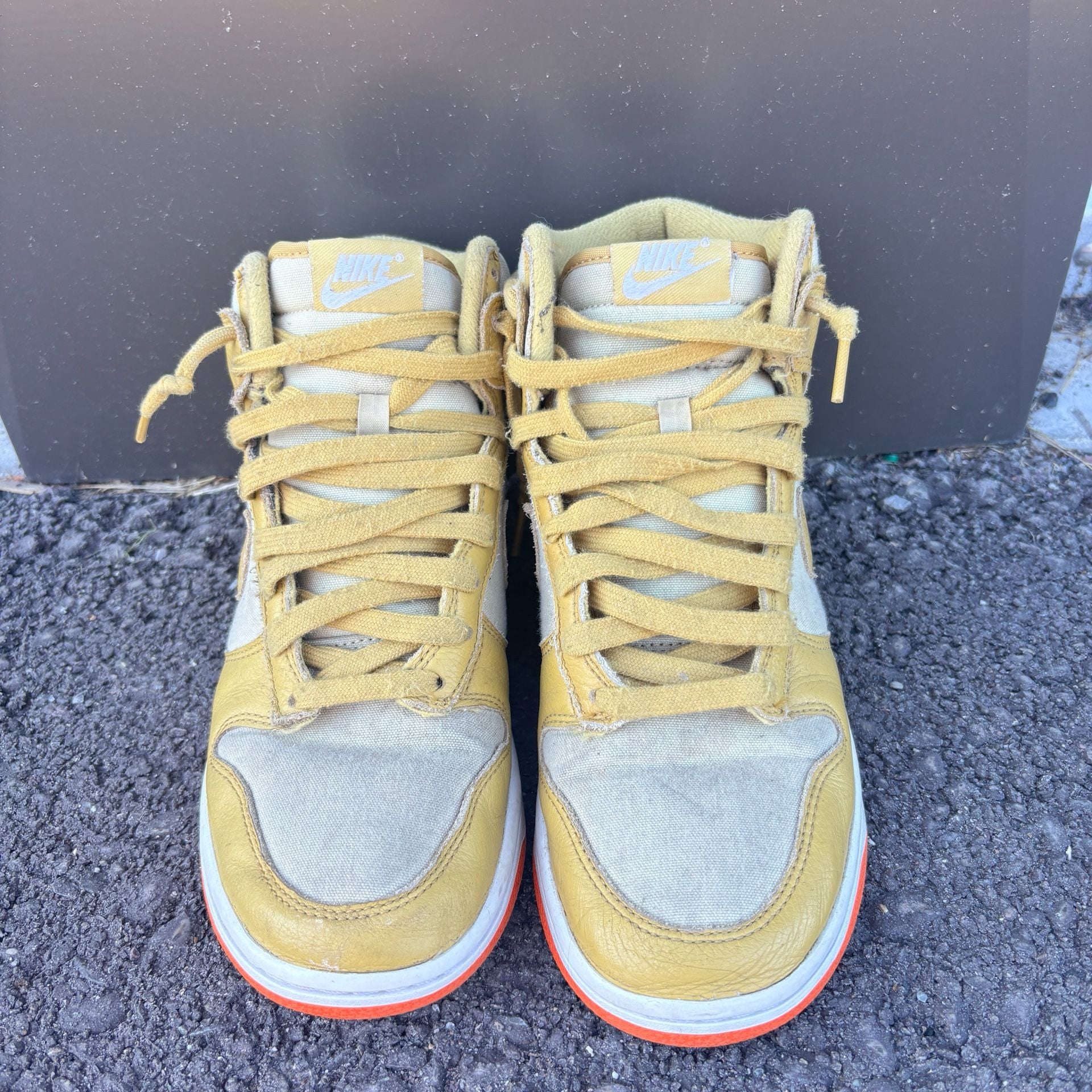 2022 Nike Dunk High Wheat Gold Safety Orange Canvas Shoes Size 7.5 3