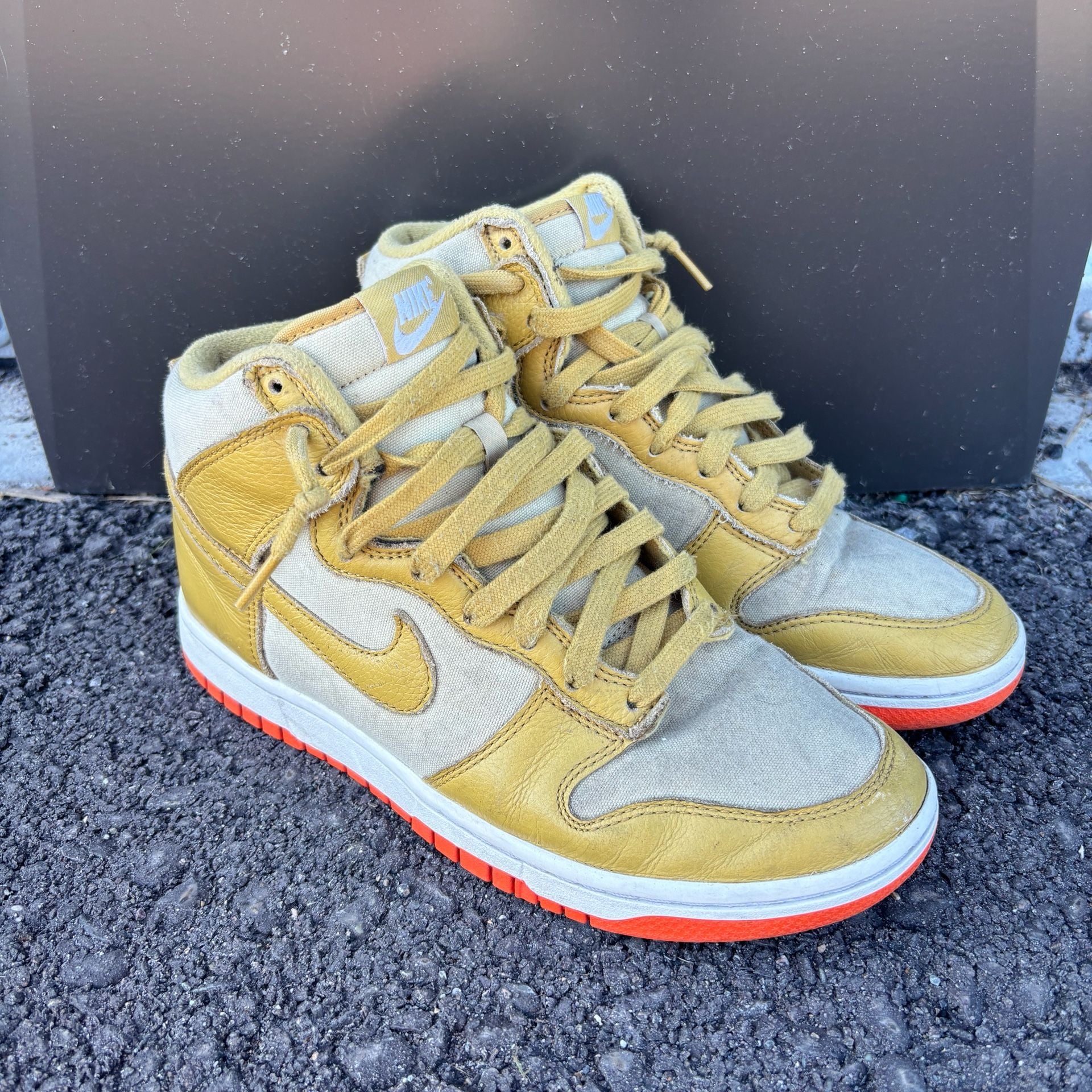 2022 Nike Dunk High Wheat Gold Safety Orange Canvas Shoes Size 7.5 4