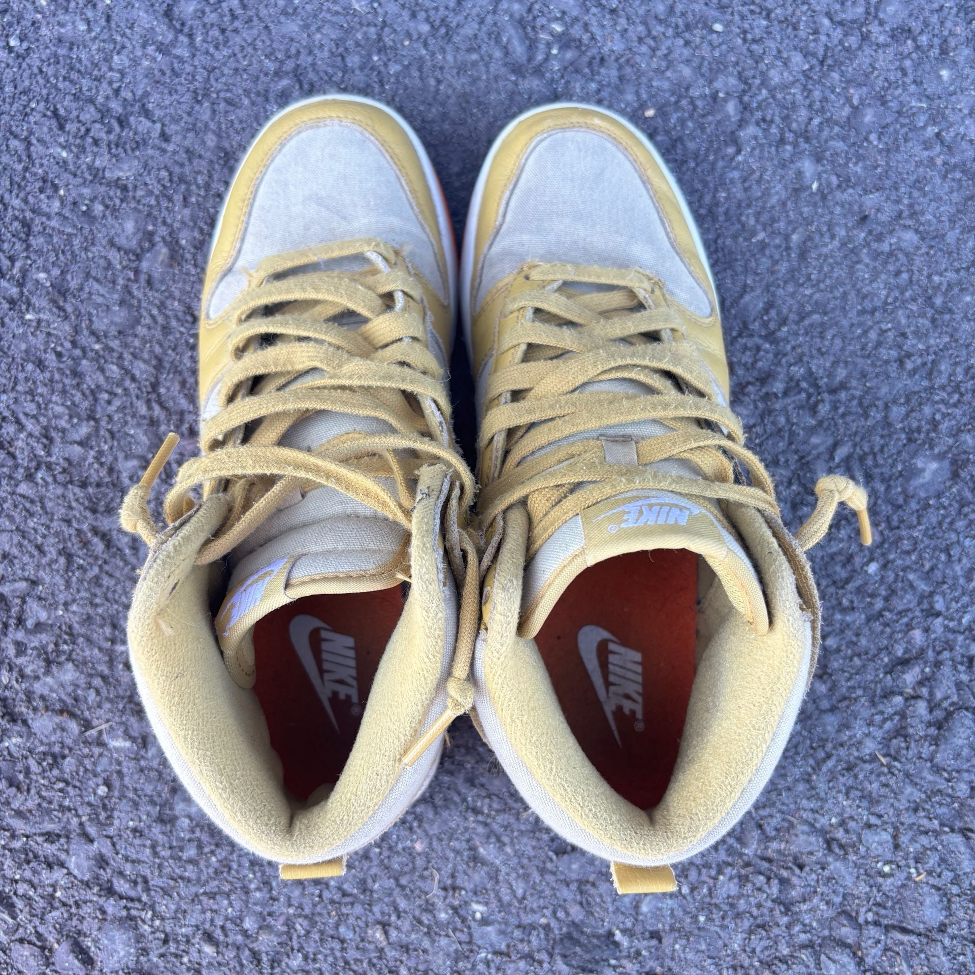 2022 Nike Dunk High Wheat Gold Safety Orange Canvas Shoes Size 7.5 6