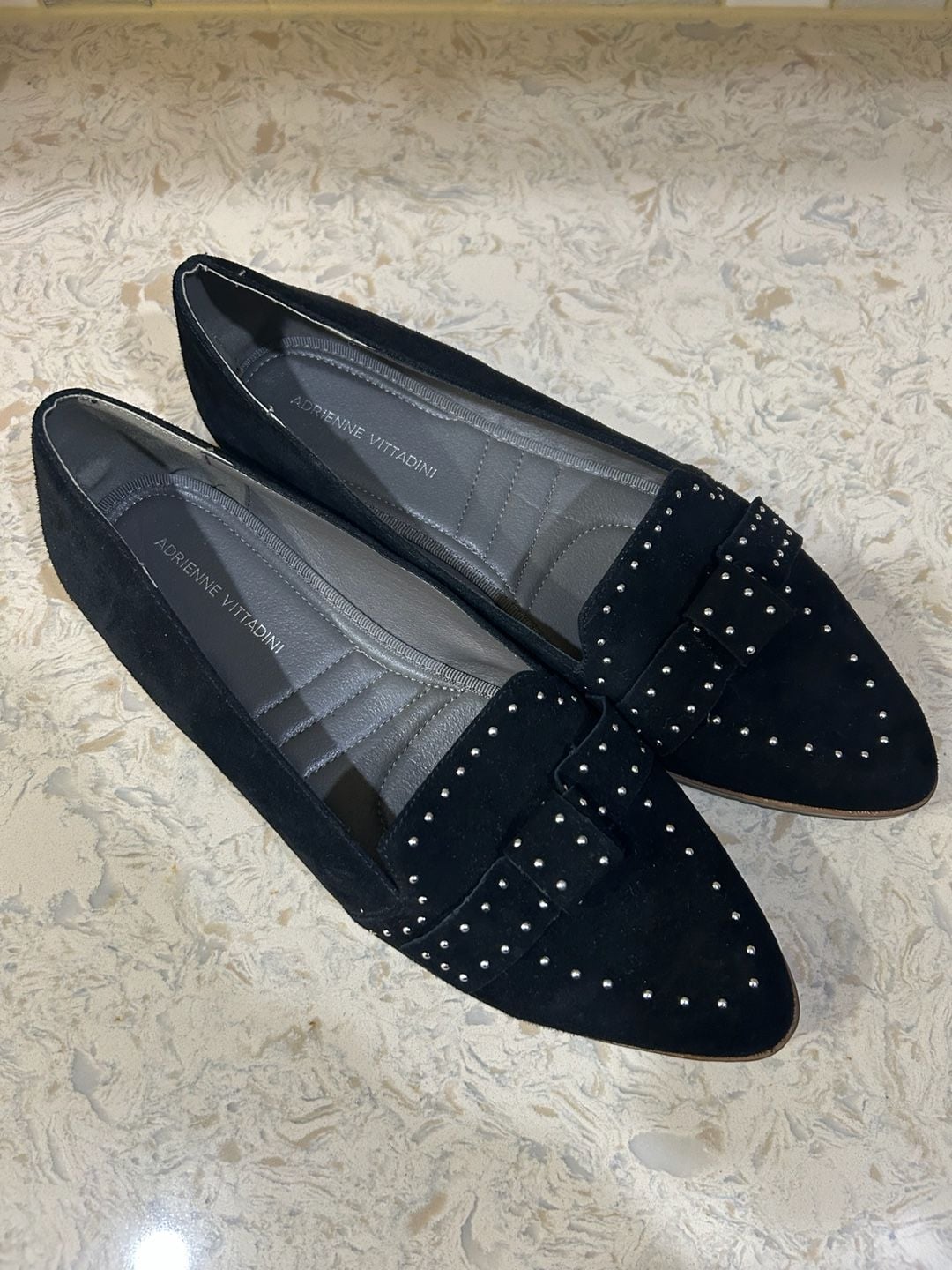Adrienne Vittadini Lavern Studded Loafers Black Suede 2