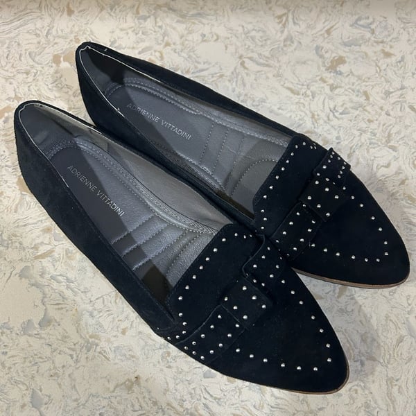 Adrienne Vittadini Lavern Studded Loafers Black Suede