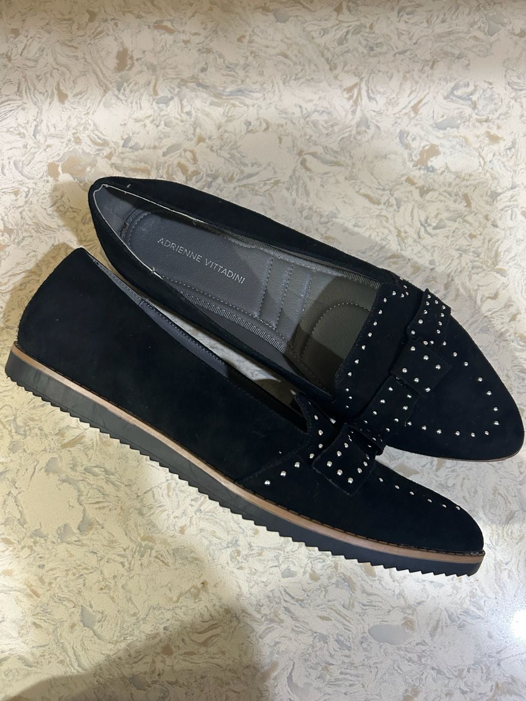 Adrienne Vittadini Lavern Studded Loafers Black Suede 3
