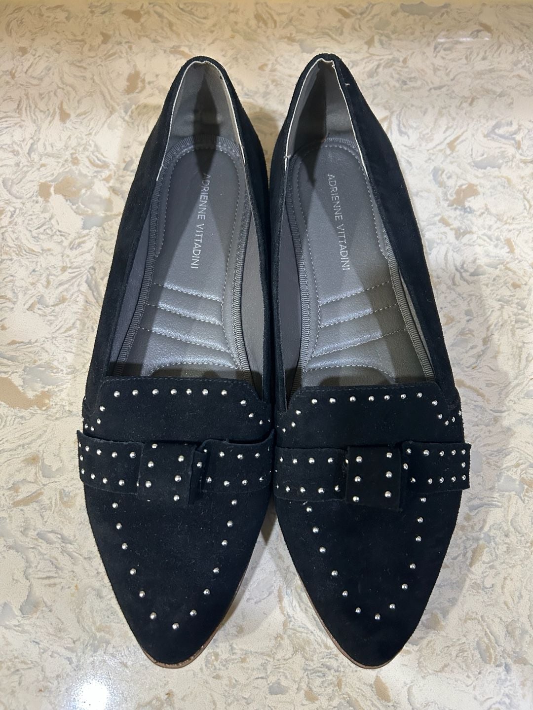 Adrienne Vittadini Lavern Studded Loafers Black Suede 4