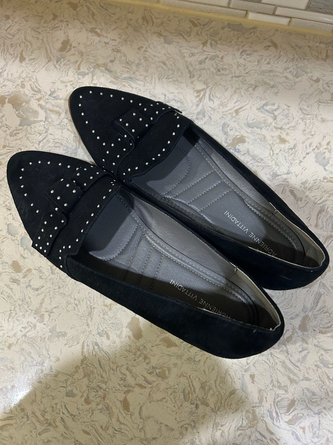 Adrienne Vittadini Lavern Studded Loafers Black Suede 5
