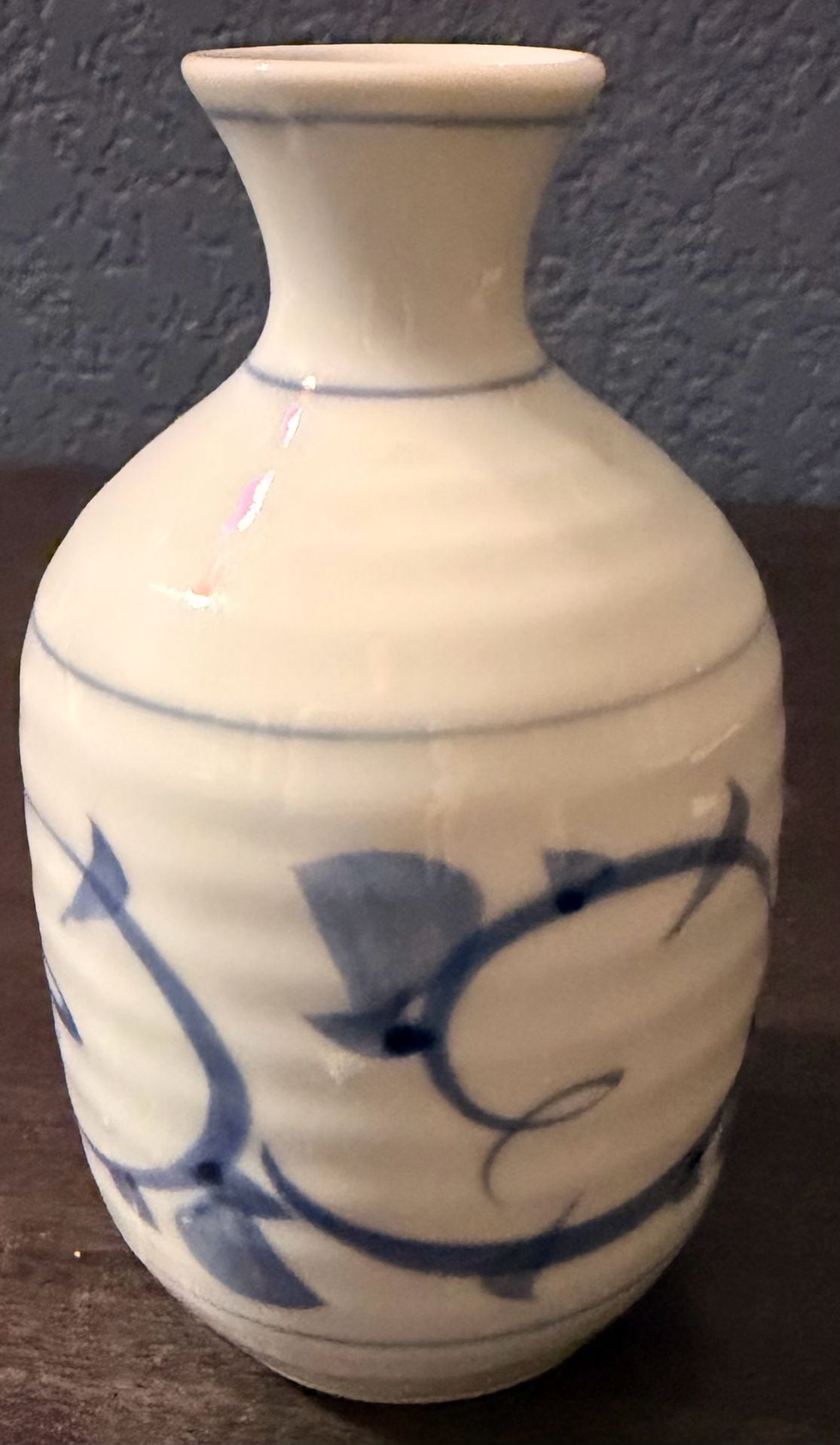 VTG Japanese Porcelain Sake Bottle Tokkuri Blue Floral Hand Painted 1