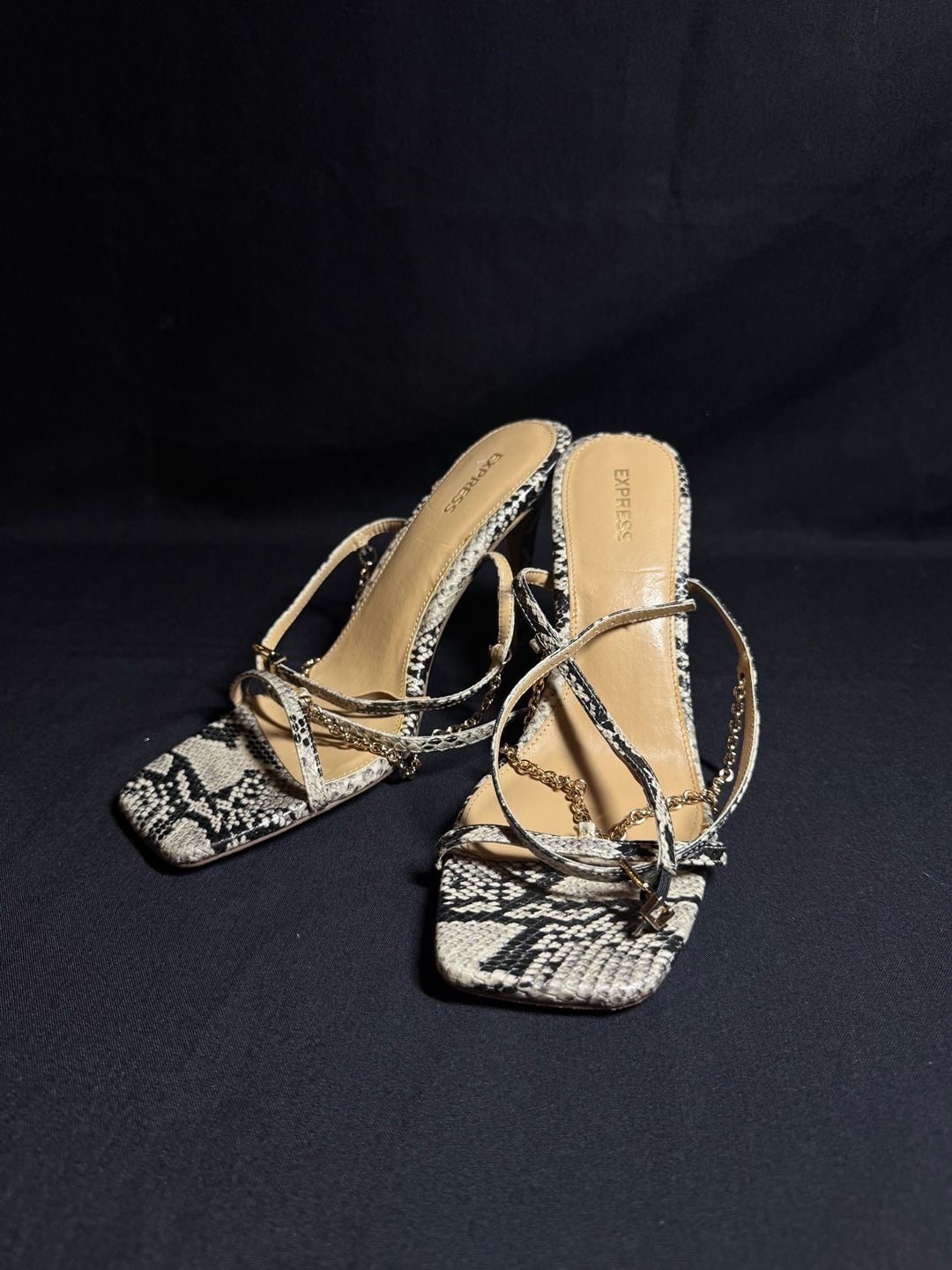 Express Snakeskin Print Strappy Heels Size 10 Chain Detail Stilettos 2