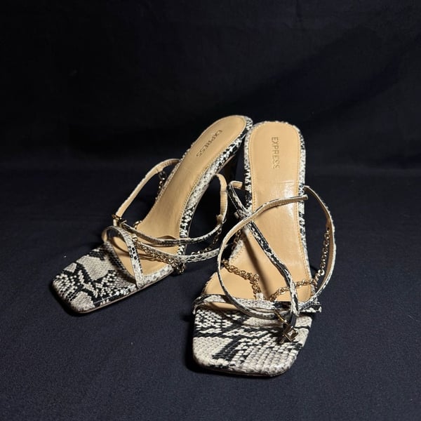 Express Snakeskin Print Strappy Heels Size 10 Chain Detail Stilettos
