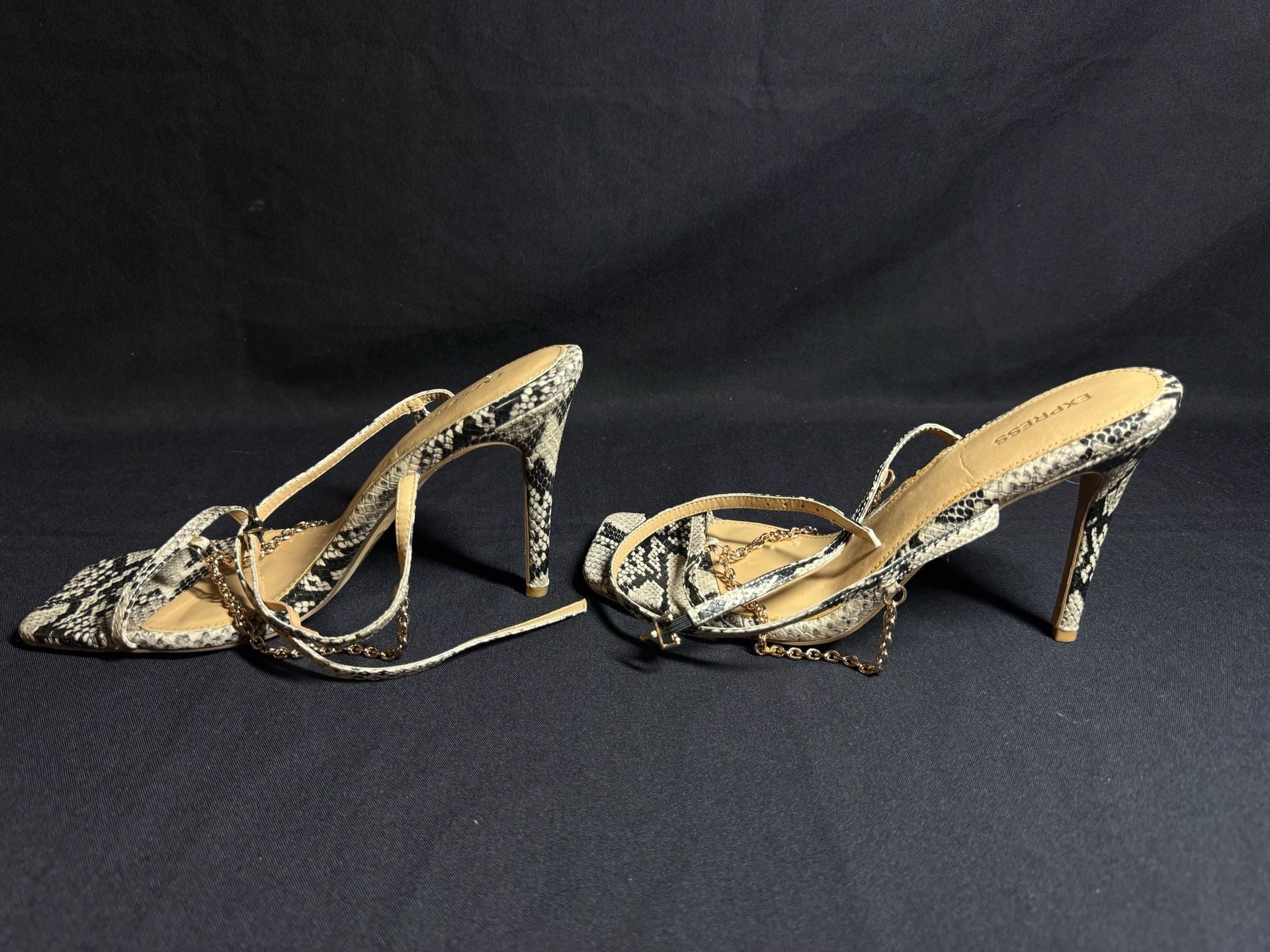 Express Snakeskin Print Strappy Heels Size 10 Chain Detail Stilettos 3