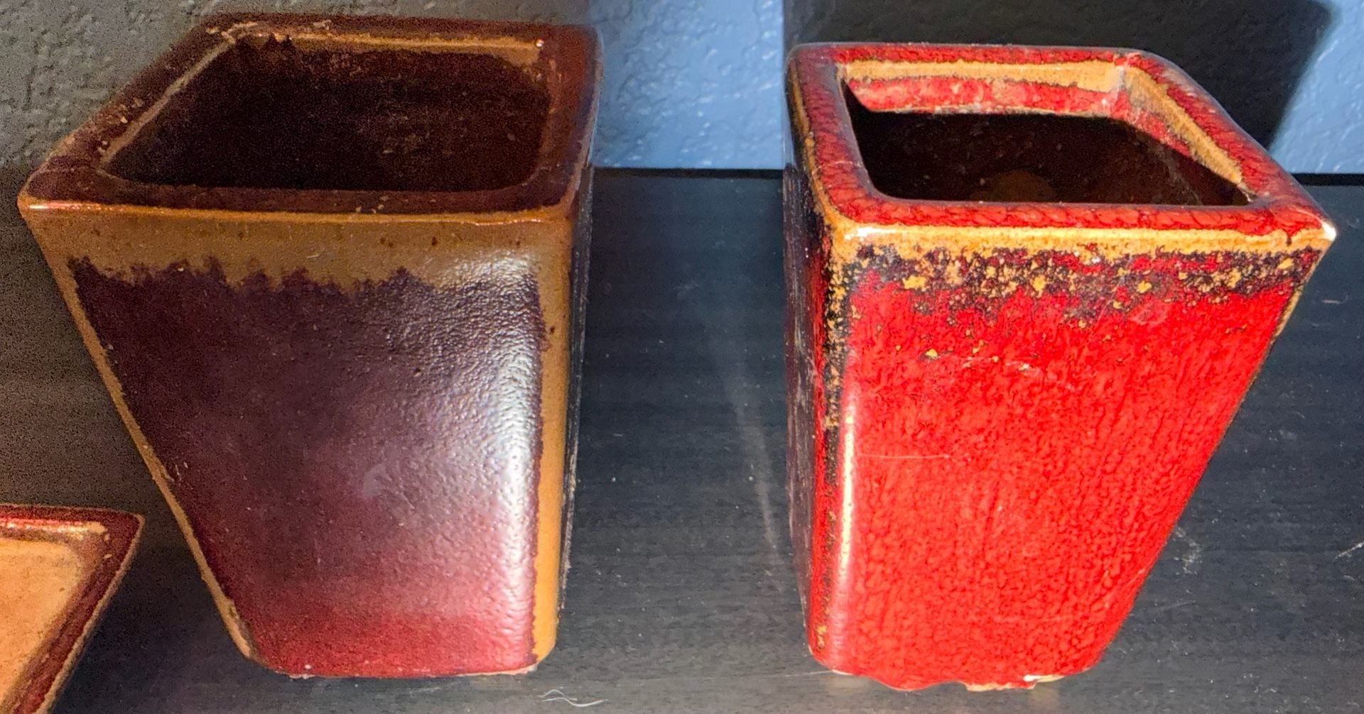 Page Studio Art Pottery Square Planter Pots With Trays Red Drip Glaze Set of 2 4