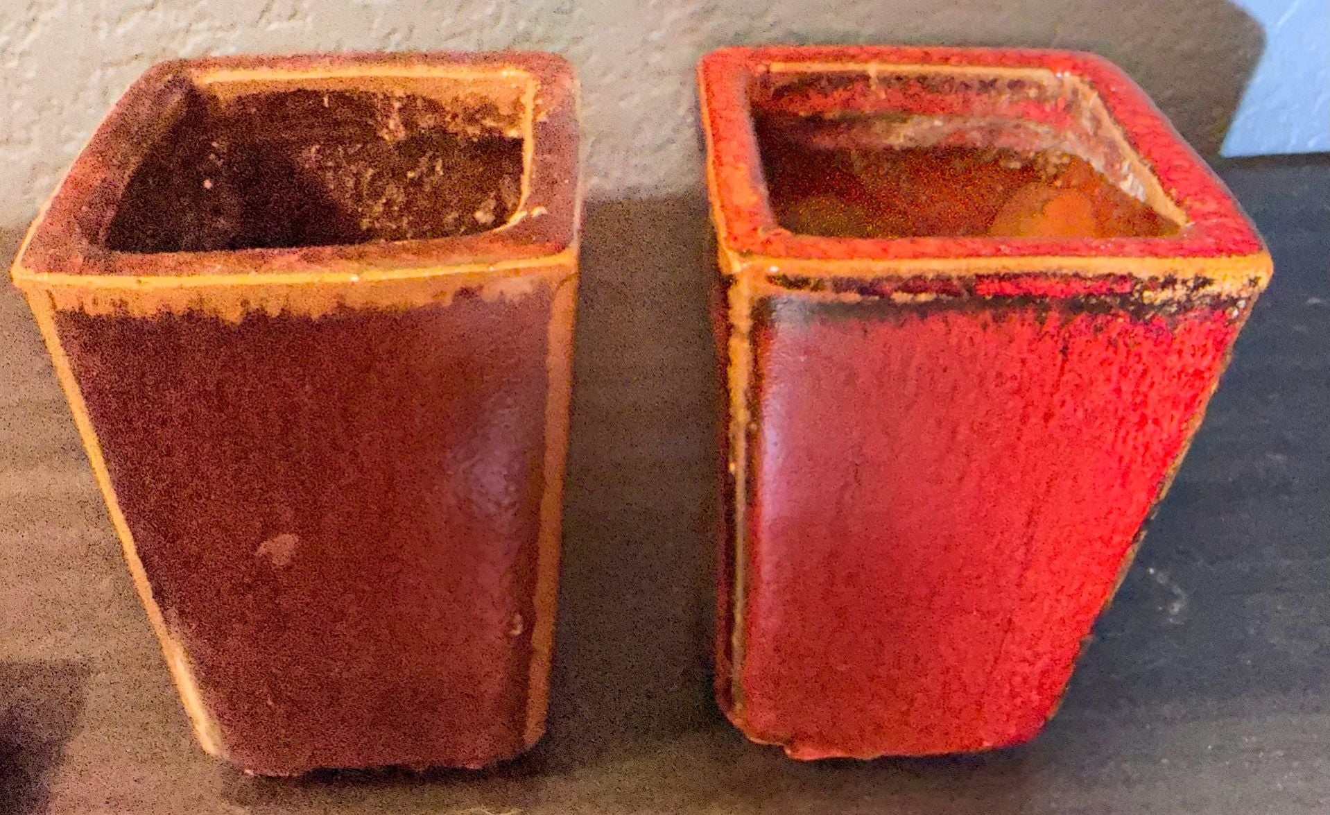 Page Studio Art Pottery Square Planter Pots With Trays Red Drip Glaze Set of 2 10