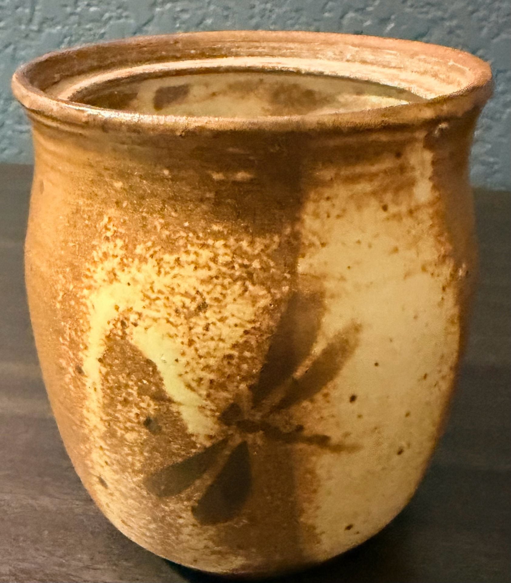 Chris Davis Studio Pottery Stoneware Vase Dragonfly Butterfly Brown 1
