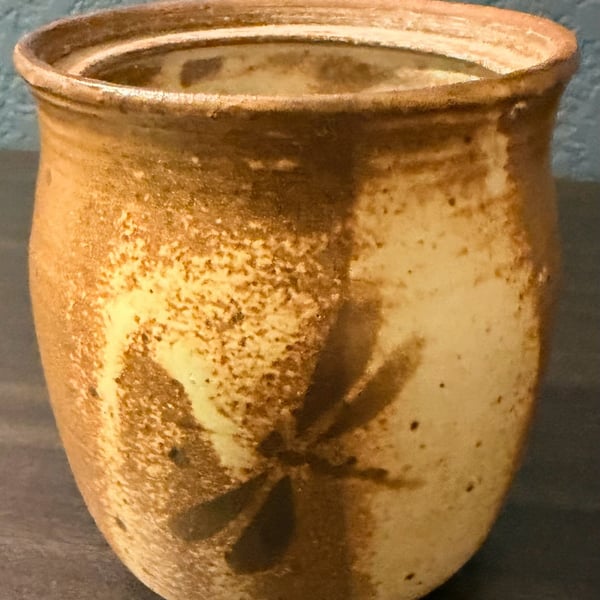 Chris Davis Studio Pottery Stoneware Vase Dragonfly Butterfly Brown