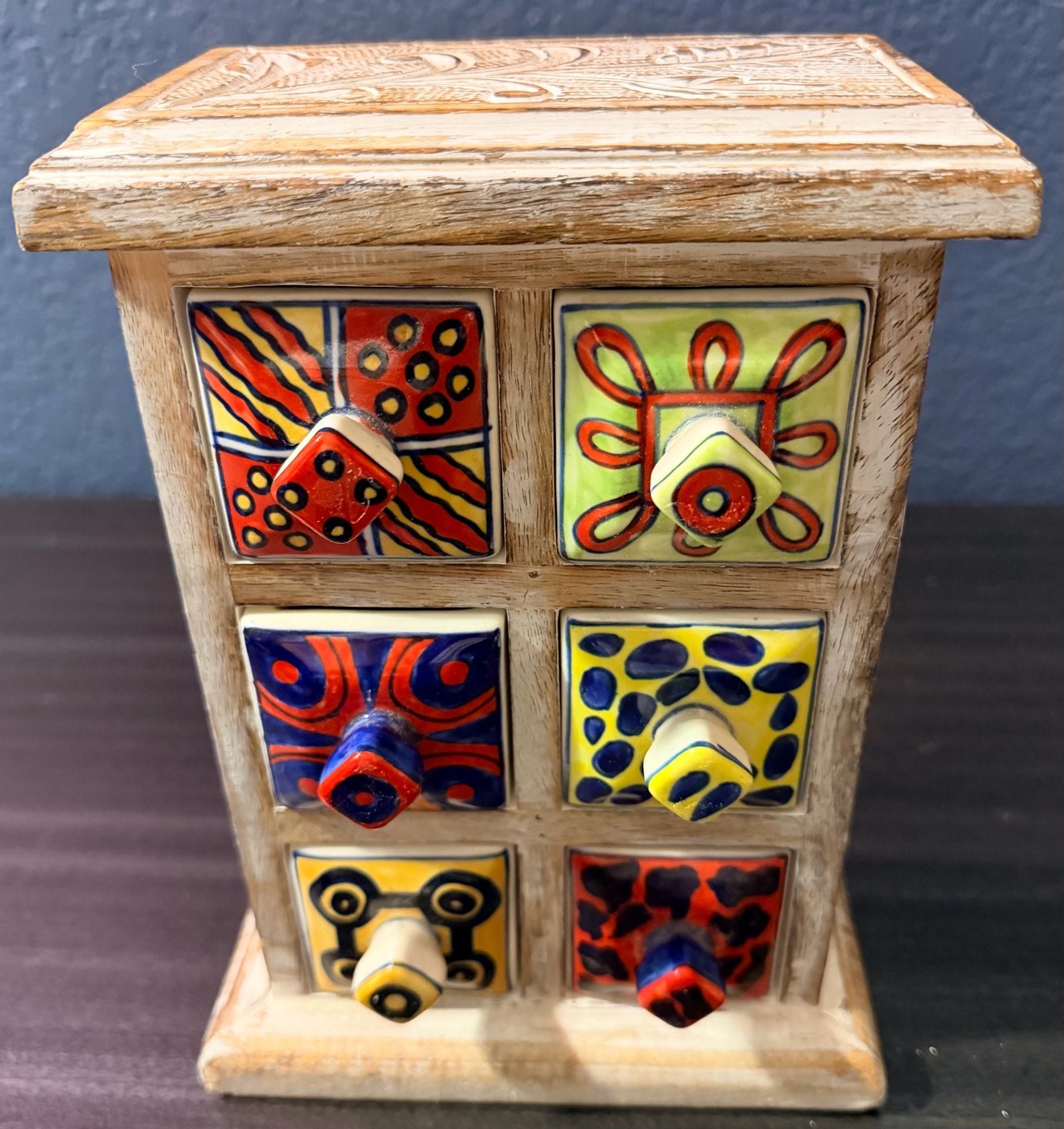 Pier 1 Wooden Cabinet Ceramic Drawers Spices Tea Jewelry Apothecary 1
