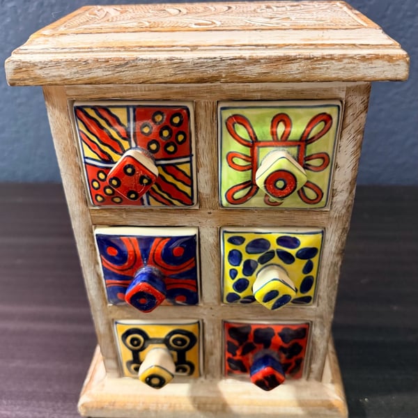 Pier 1 Wooden Cabinet Ceramic Drawers Spices Tea Jewelry Apothecary