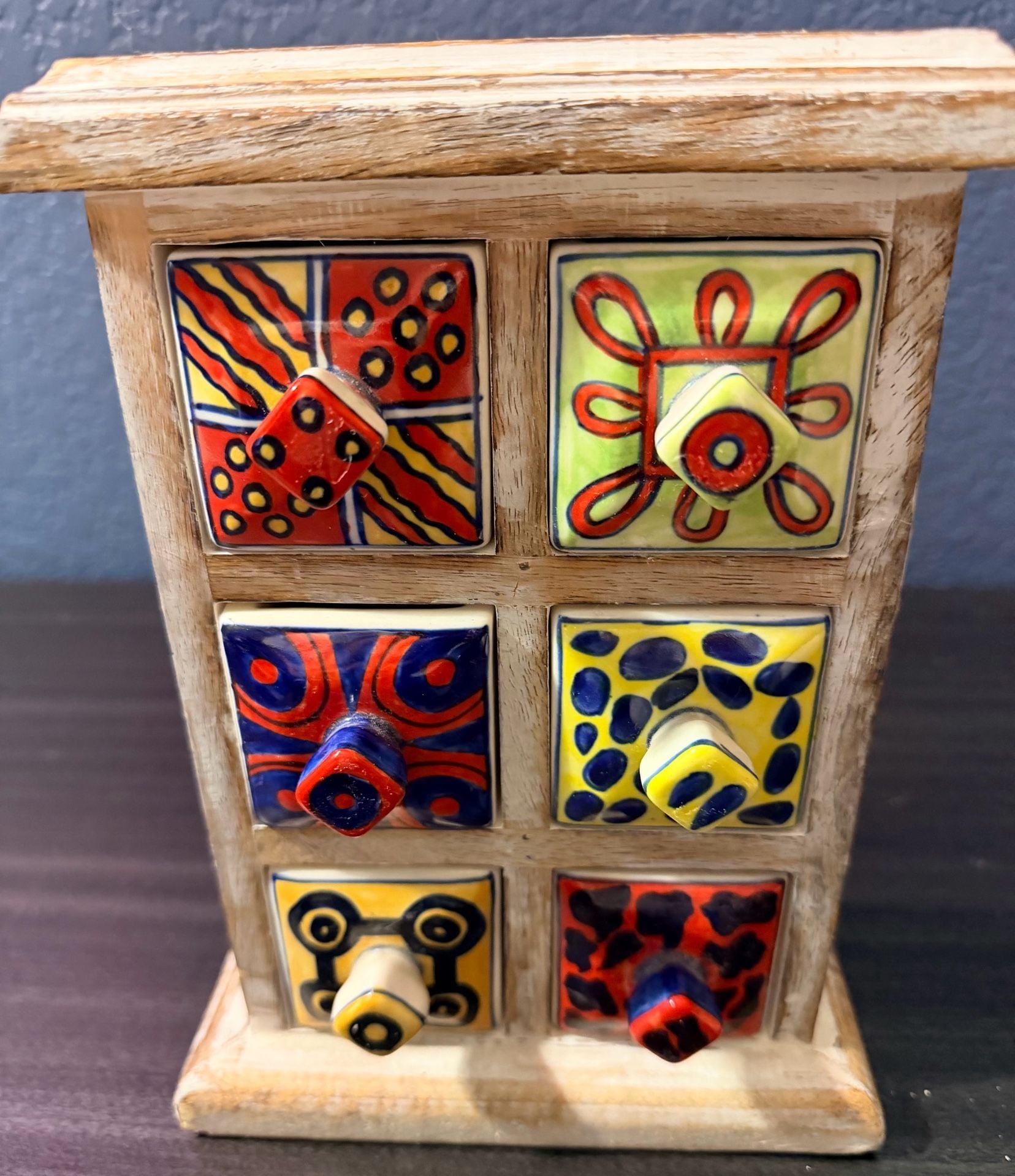 Pier 1 Wooden Cabinet Ceramic Drawers Spices Tea Jewelry Apothecary 2