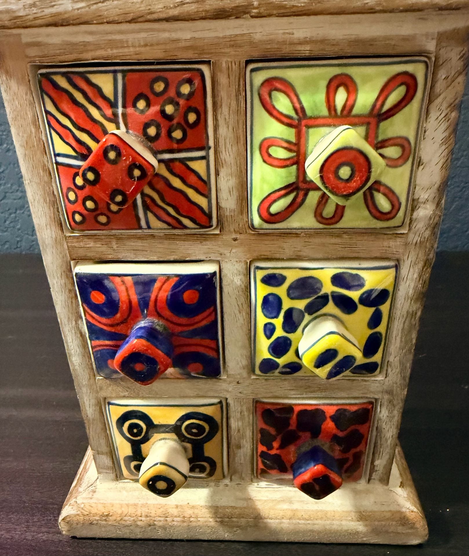 Pier 1 Wooden Cabinet Ceramic Drawers Spices Tea Jewelry Apothecary 3
