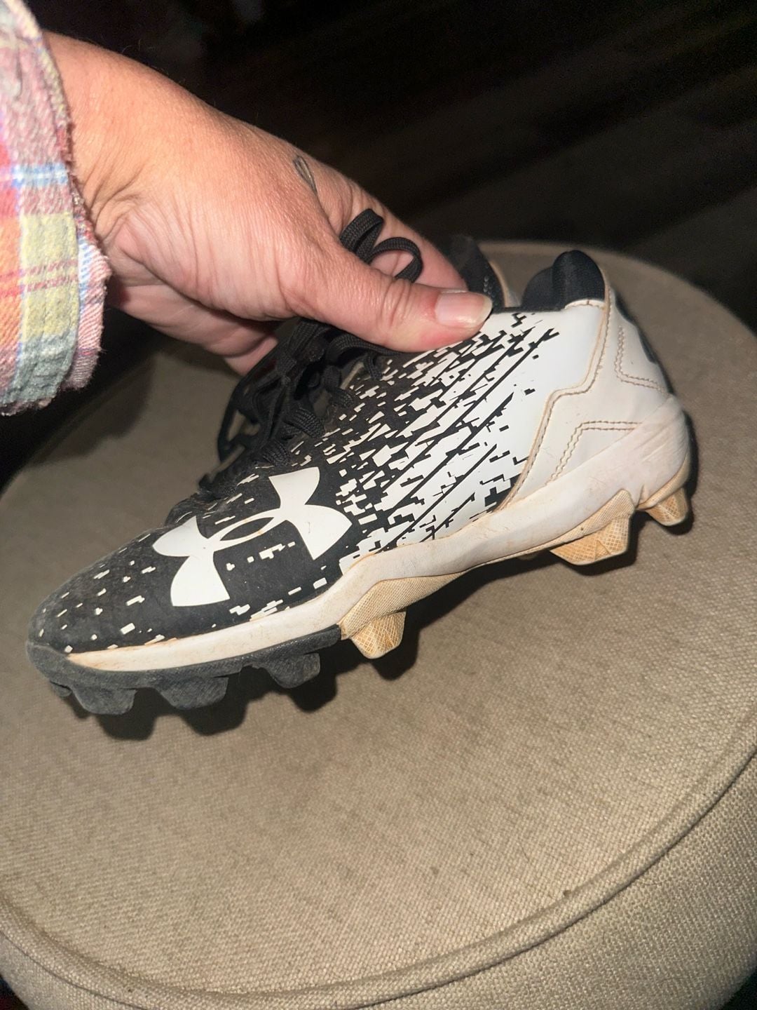 Under Armour Baseball Cleats Size 1Y Black White Digital Camo Kids 3