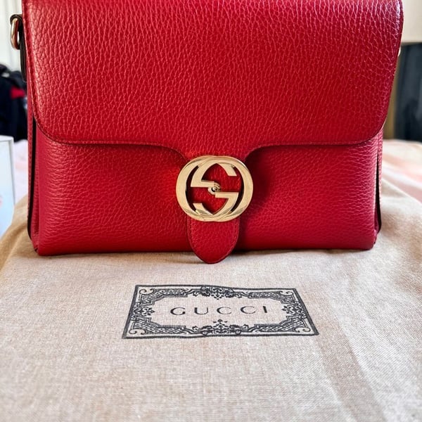 Gucci Interlocking G Top Handle Leather Bag Red